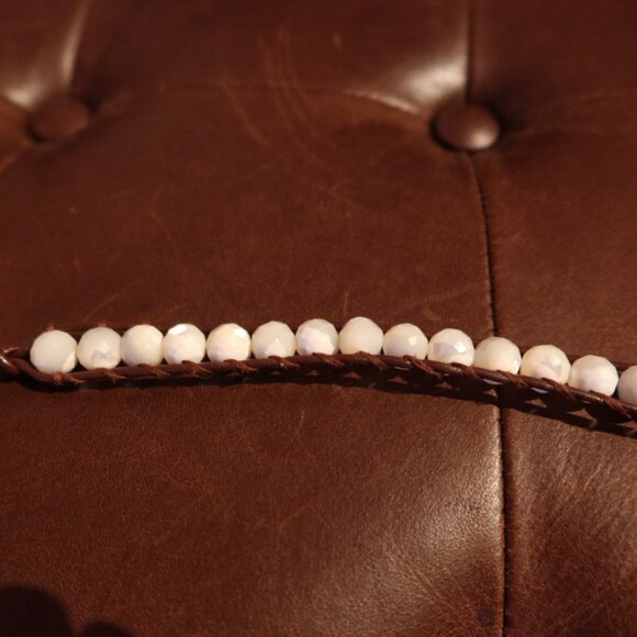 $145 Chan Luu bracelet with white stones brown leather tag stamped CL - Picture 2 of 11